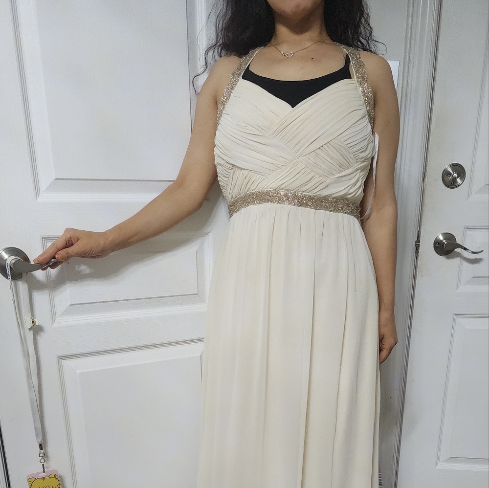 Calvin Klein Evening Party Prom White Gold Beaded Dress
